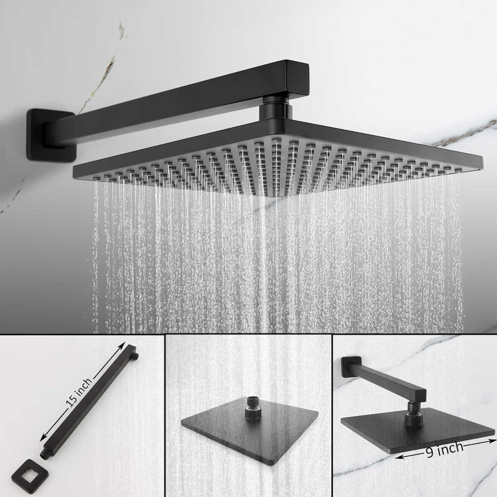 CASAINC 9" Wall Mounted Square Shower System Set Single Handle, Matte Black