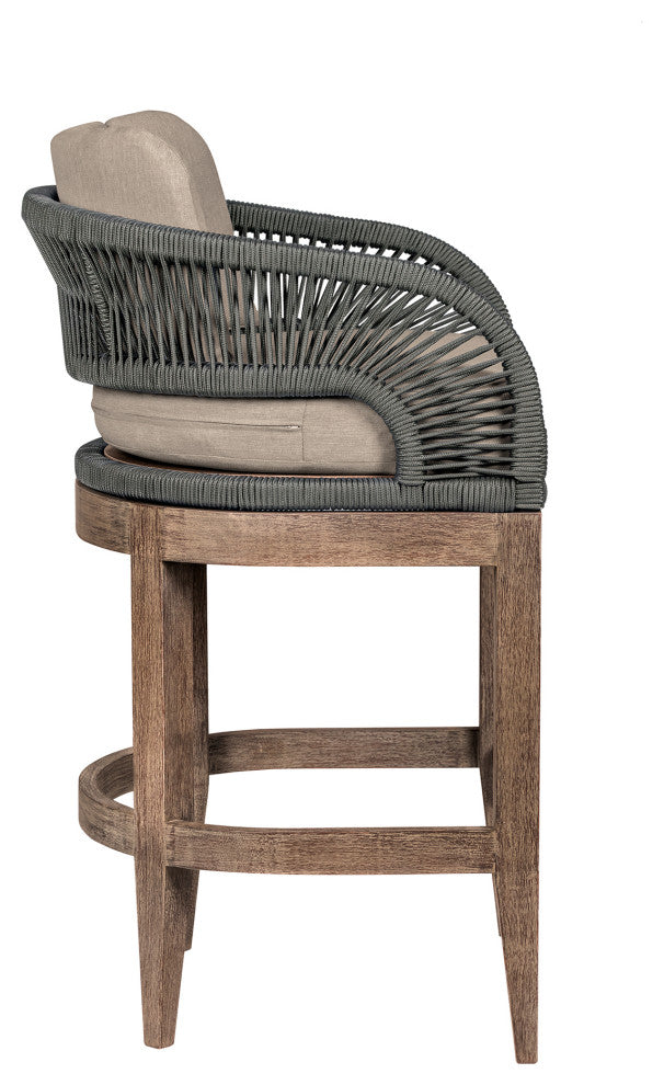 Orbit Outdoor Patio 30" Bar Stool Wood With Gray Rope/Taupe Olefin Cushions