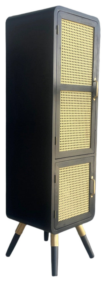 Full product shot on white background; front-facing view with three caned panels.