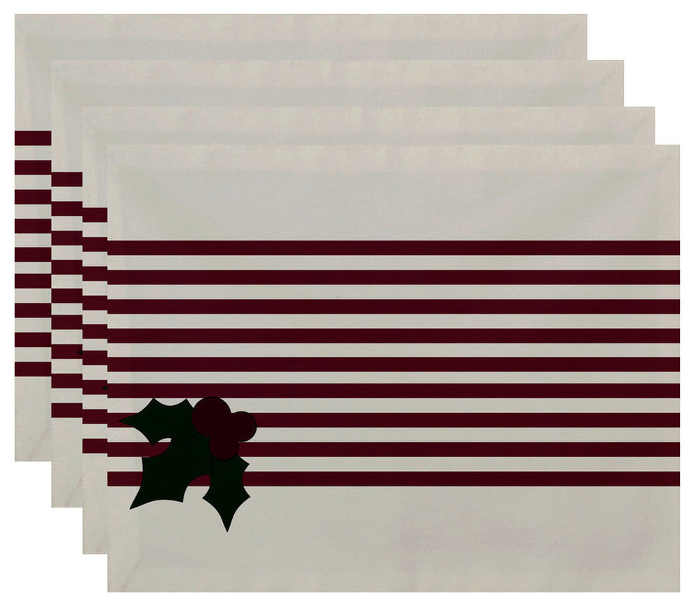 Holly Stripe, Holiday Stripe Print Placement, Cranberry And Burgundy, Set of 4