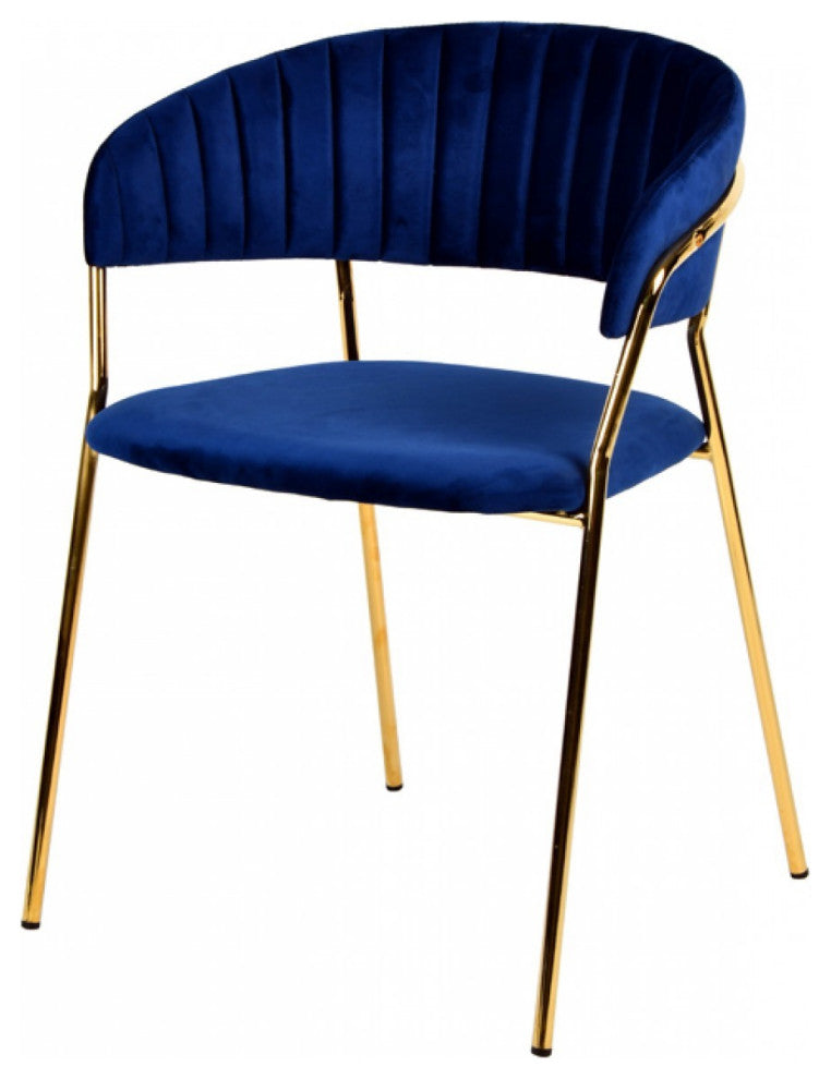 Set of 2 Curved Chic Blue and Gold Velour Dining Chairs