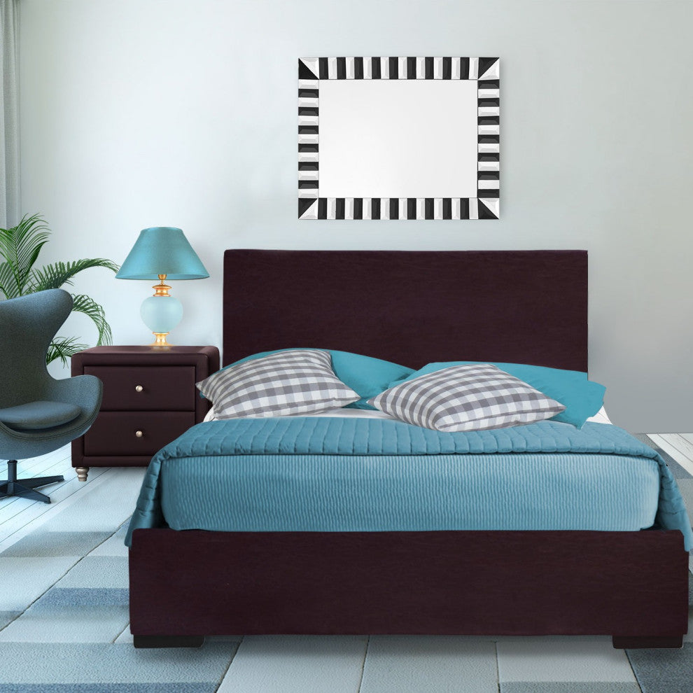 Brown Upholstered Full Platform Bed With Nightstand