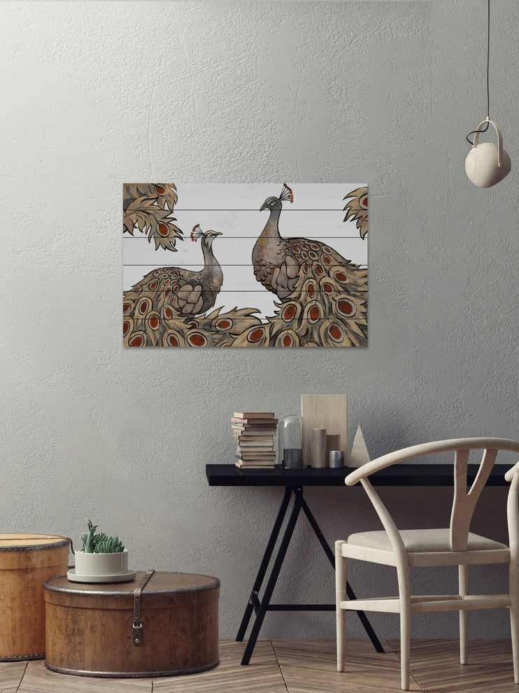 "Peacock Partner III" Painting Print on White Wood, 24"x16"