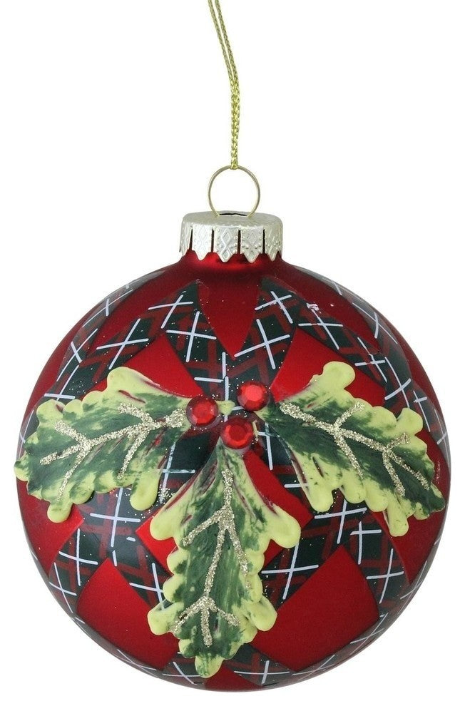 4" Holiday Moments Plaid Mistletoe Ball Christmas Ornament