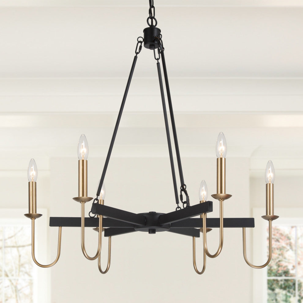 LNC 6-Lights Matte Black Modern Gold Candle-Style Chandelier For Dining Room