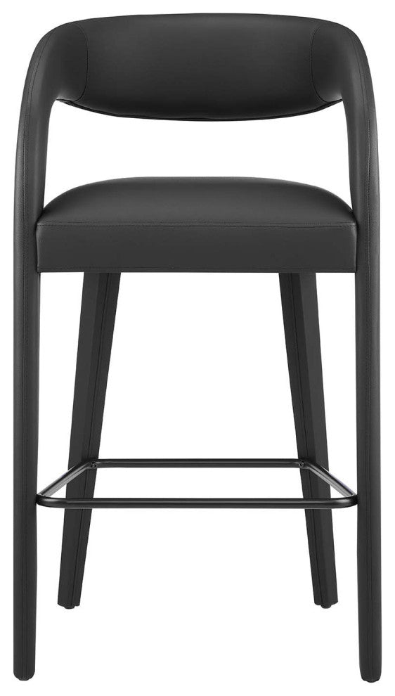 Pinnacle Vegan Leather Bar Stool Set of 2, Black Black