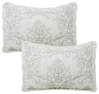 Damask Embroidered Quilted 4 Piece Bed Spread Sets, Antique White, King