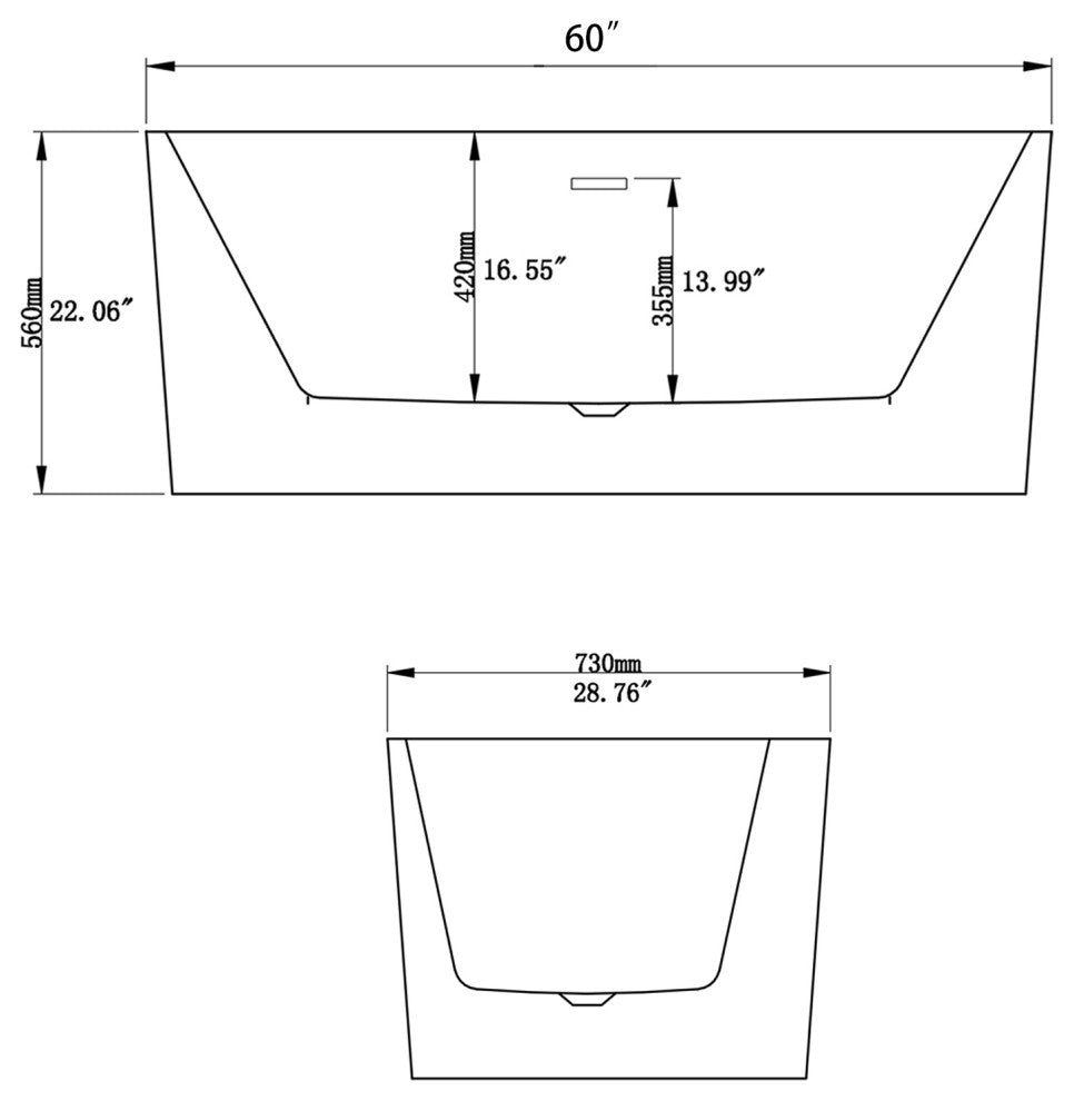 Acrylic Freestanding Flat Bottom Soaking Bathtub in White, 60*28"