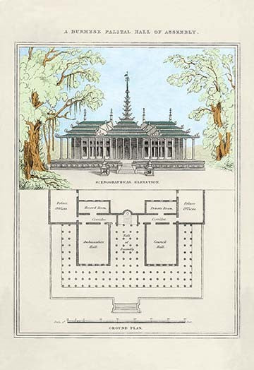 A Burmese Palatial Hall of Assembly- Gallery Wrapped Canvas Art 28" x 42"