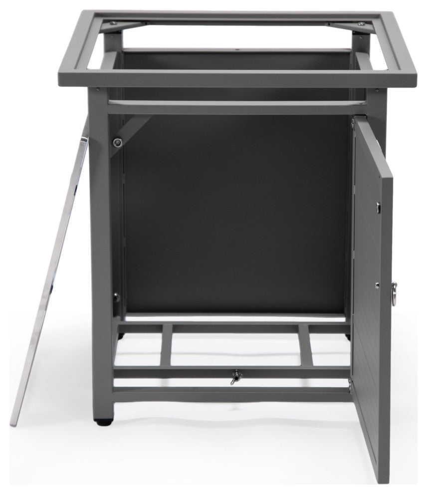 LeisureMod Walbrooke Square Fire Pit Table and Tank Holder With Slats, Gray