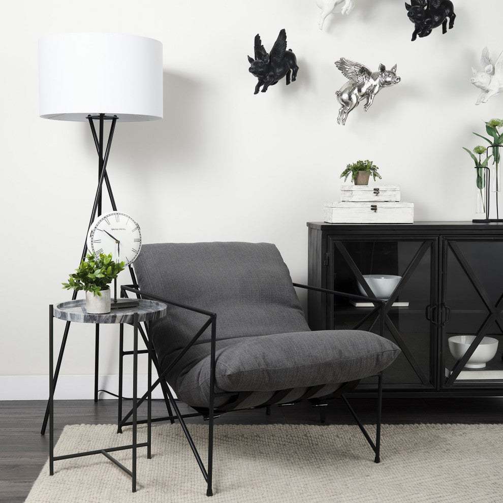 Stella Gray Marble w/ Black Metal Base Round Accent Table