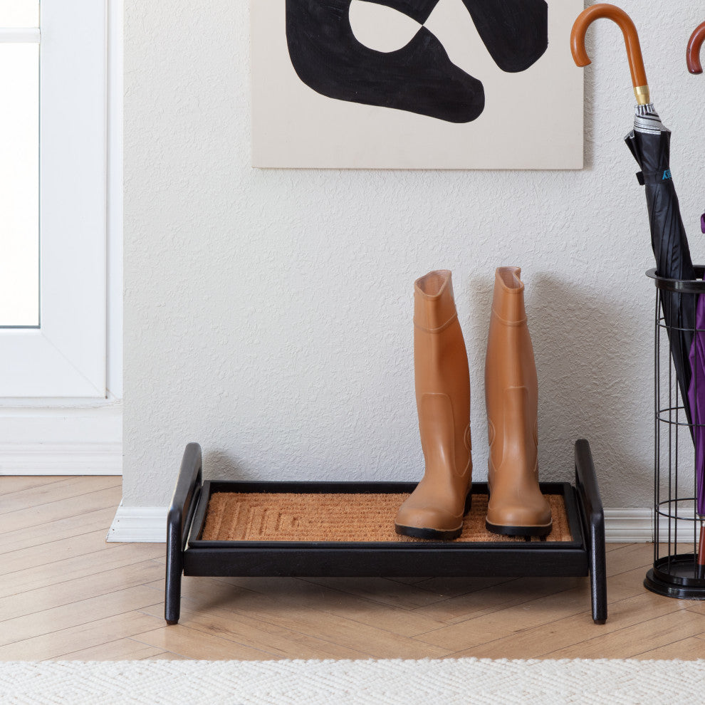 Single-Tier Black Stand With 2-Pair Rubber Boot Tray Rectangle Ripple