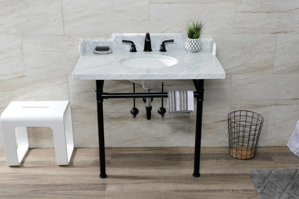 Kingston Brass LMS3622M80ST 36" Carrara Marble Console Sink, Legs