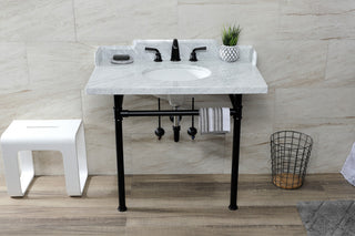 Kingston Brass LMS3622M80ST 36" Carrara Marble Console Sink, Legs