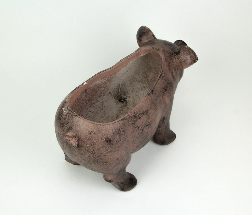 17 Inch Long Rustic Brown Finish Smiling Pig Planter