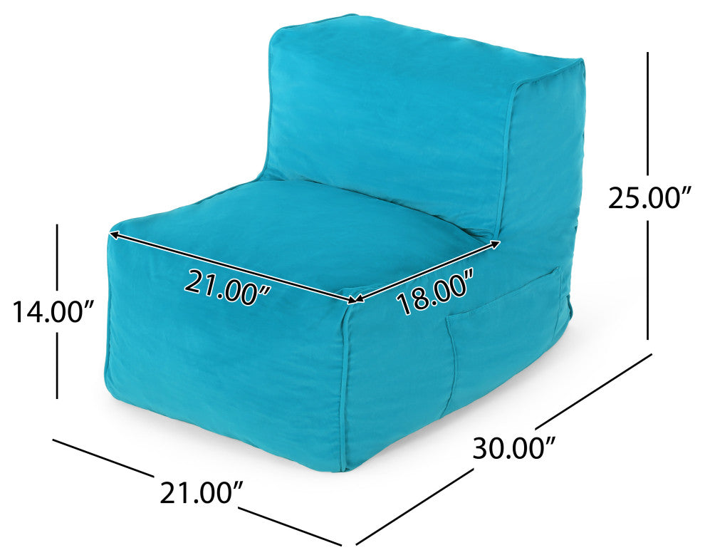 Caraway Modern Velvet Bean Bag Chair, Teal