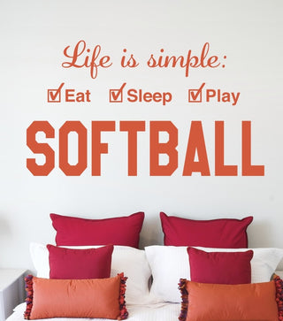 Softball Life Wall Decal is Simple Play Wall Decal, 16", Black
