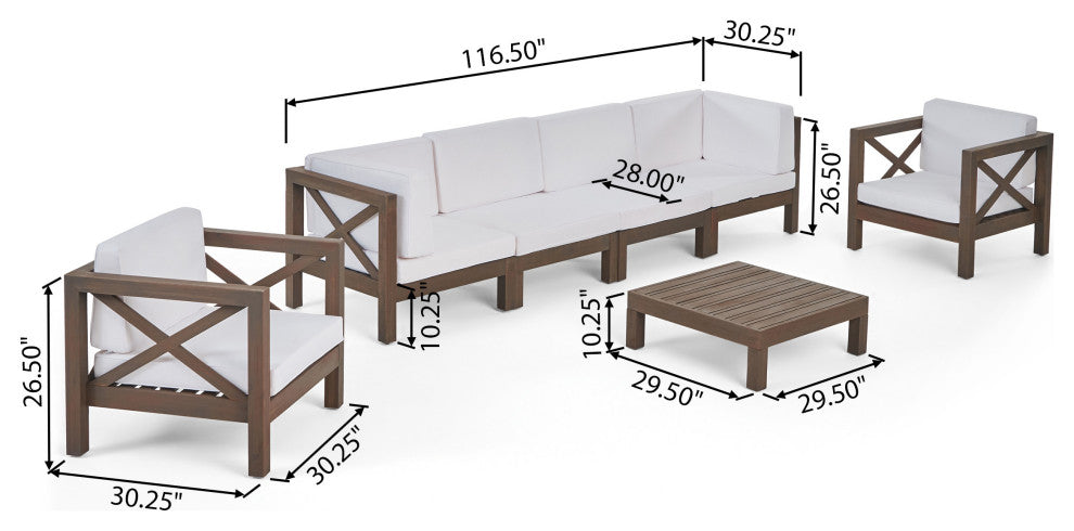 Morgan Outdoor 6 Seater Acacia Wood Sofa Chat Set, White