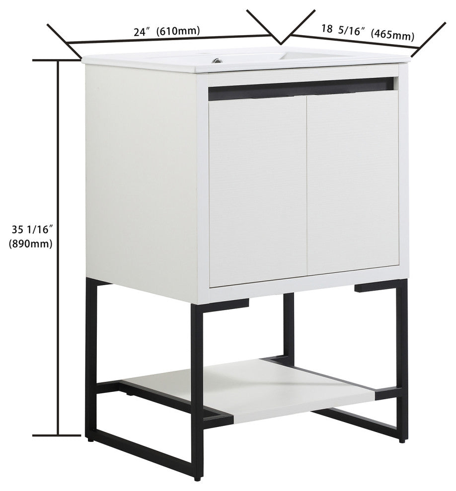24" Plywood Freestanding Bath Vanity Set, Integrated Resin Basin