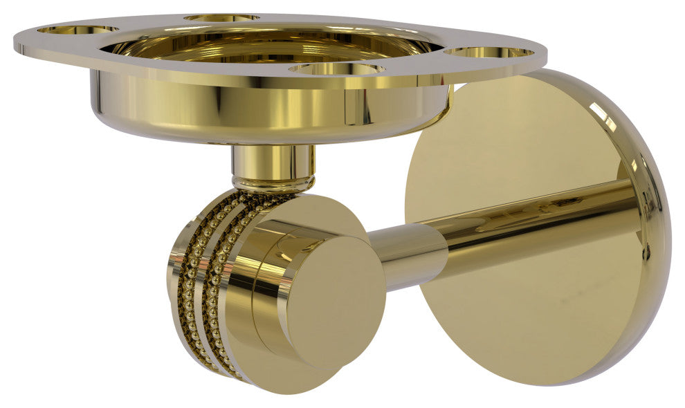 Satellite Orbit Two Toothbrush Holder With Dotted Accents, Unlacquered Brass