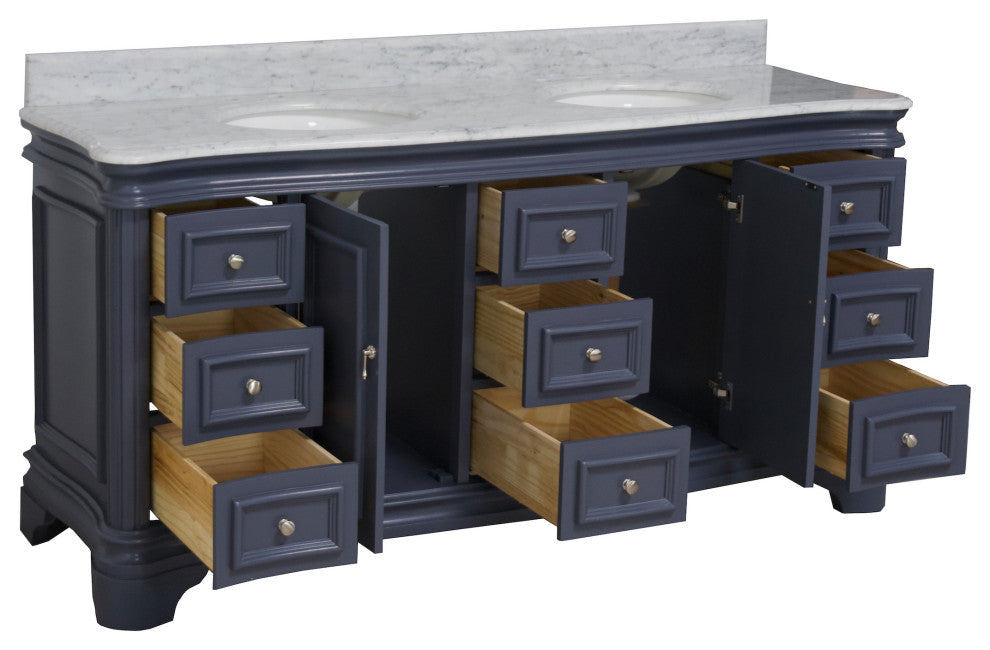 Katherine 72" Bathroom Vanity, Marine Gray, Carrara Marble