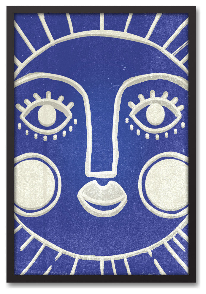 Sun Face Blue 3 20x30 Black Framed Canvas