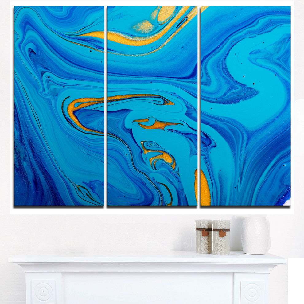 "Light Blue Abstract Acrylic Paint Mix" Wall Art, 3 Panels, 36"x28"