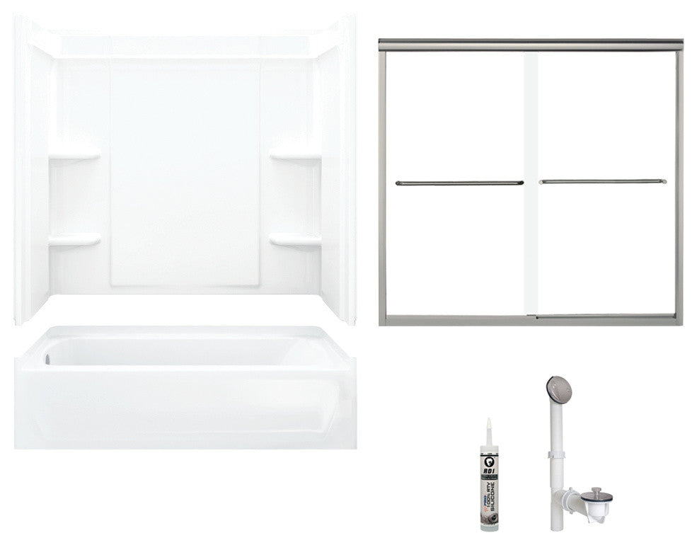 Sterling Ensemble Left-Hand Drain Bathtub Shower Kit 72"x40"x48", White