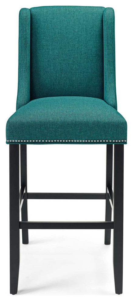 Bar Stool Chair Barstool, Set of 2, Fabric, Wood, Teal Blue, Modern, Bar Pub