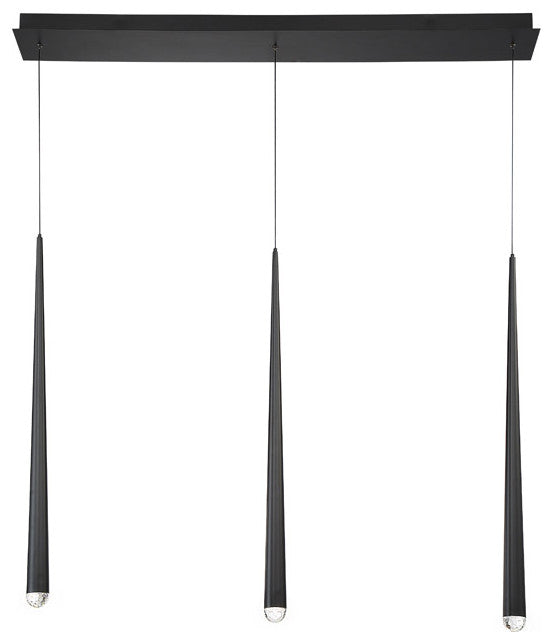 Cascade LED 3-Light Crystal Linear Chandelier 3500K, Black