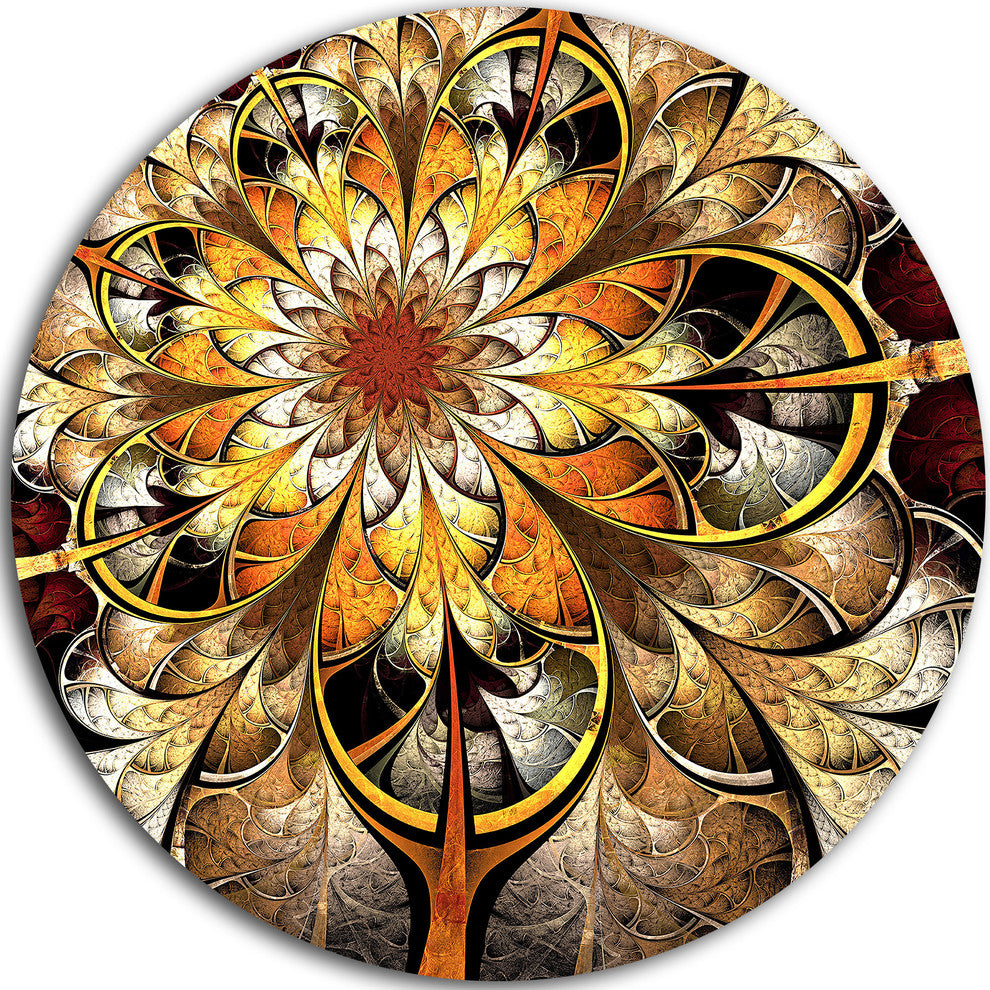 Fractal Flower Dark Yellow, Floral Digital Art Round Wall Art, 11"