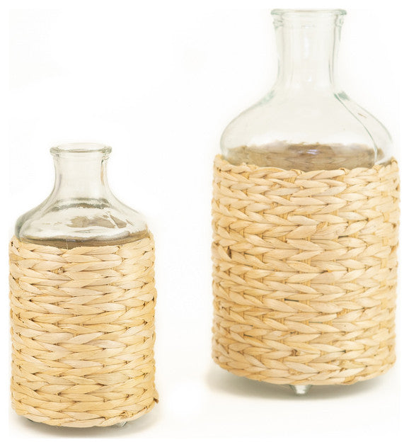 Set of Two Seagrass Wrapped Tall Vases