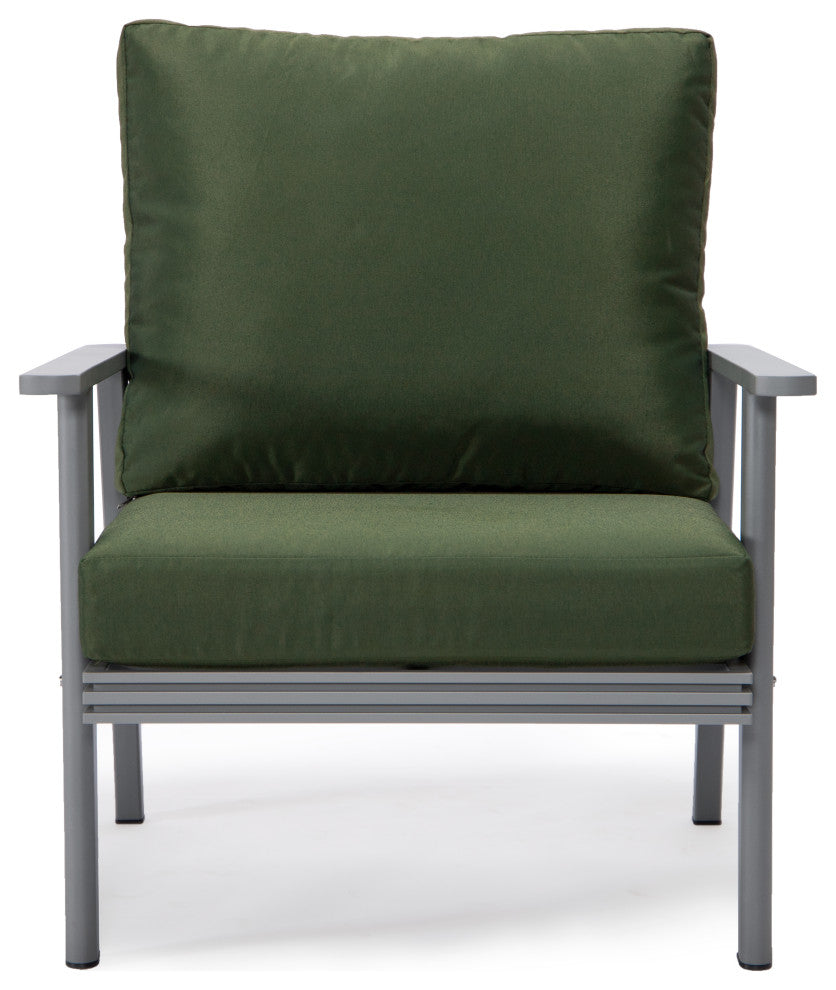 LeisureMod Walbrooke 3-Piece Patio Set With Gray Aluminum Frame and Cushions, Green
