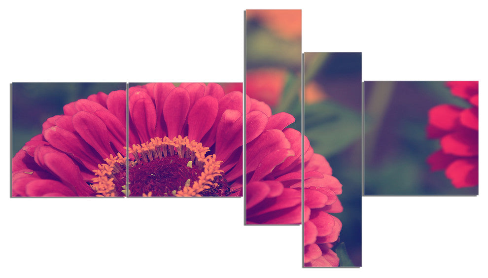 Vintage Photo of Cute Red Flowers, Floral Canvas Print, 60"x32", 5 panels