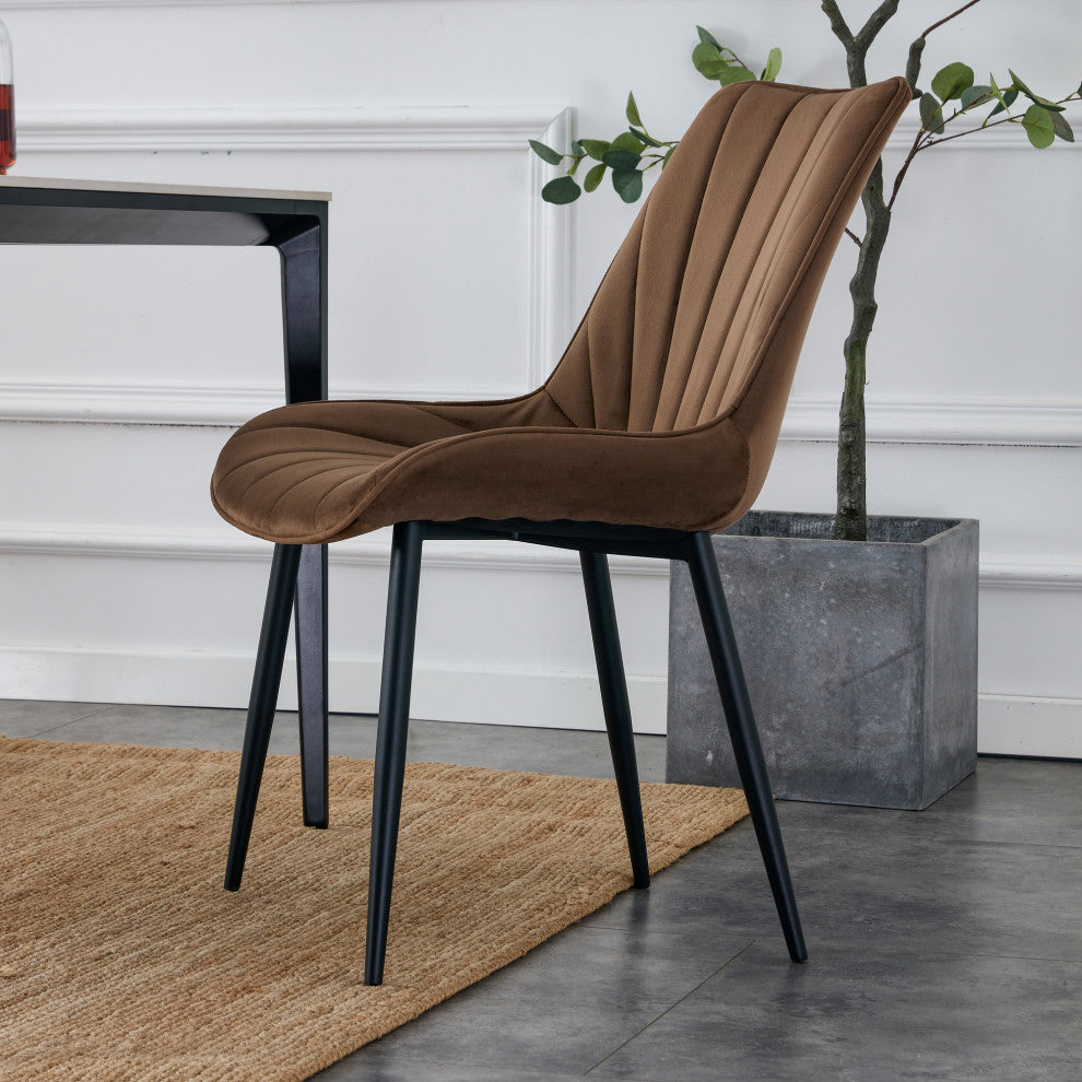 20 in.W Indoor Velvet 4 Dining Chairs with Cushions and Coated Legs, Brown