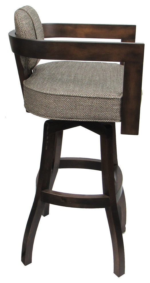 Swivel Wood Bar Stool Kadir Plus on S-Base, Plumley Cocoa - Dark Walnut, 34"