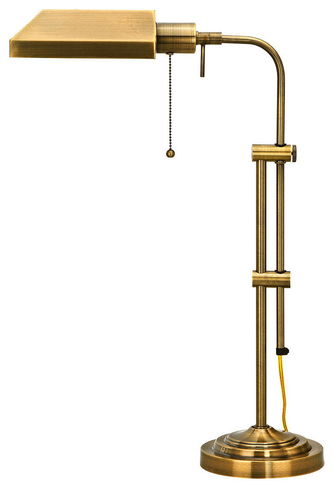 26" Bronze Metal Adjustable Table Lamp With Antiqued Brass Rectangular Shade