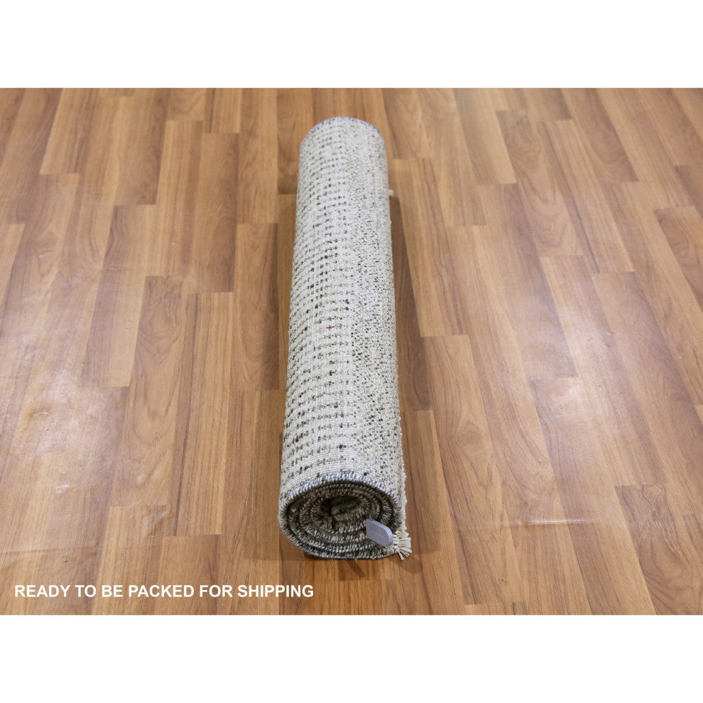 Ice Gray Grass Design Undyed 100% Wool Hand Knotted Oriental Rug, 2'5"x4'1"