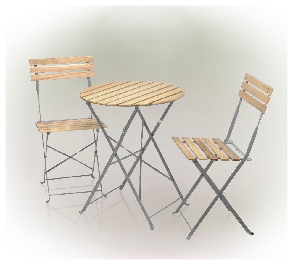 Wood Slat and Metal Bistro Set