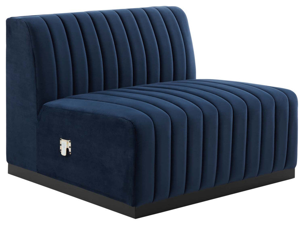 Conjure Channel Tufted Performance Velvet 6-Piece Sectional, Black Midnight Blu