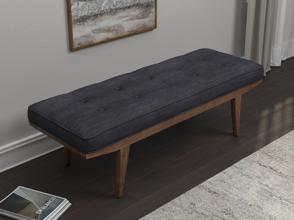 Upholstered Tufted Bench, Taupe And Natural