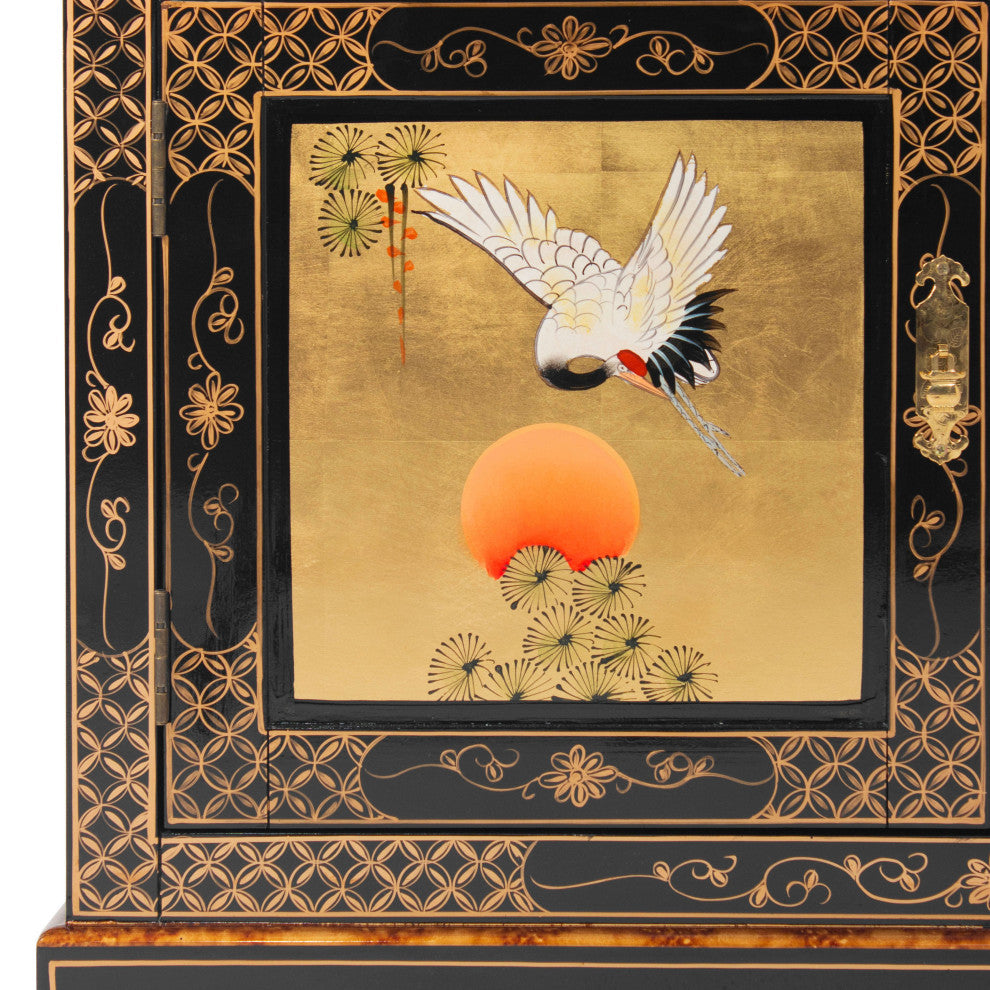 Gold Lacquer Curio Cabinet Cranes