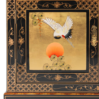 Gold Lacquer Curio Cabinet Cranes