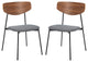 Set of 2 Dining Chair, Grey Cushioned Seat and Walnut Brown Curved Backrest