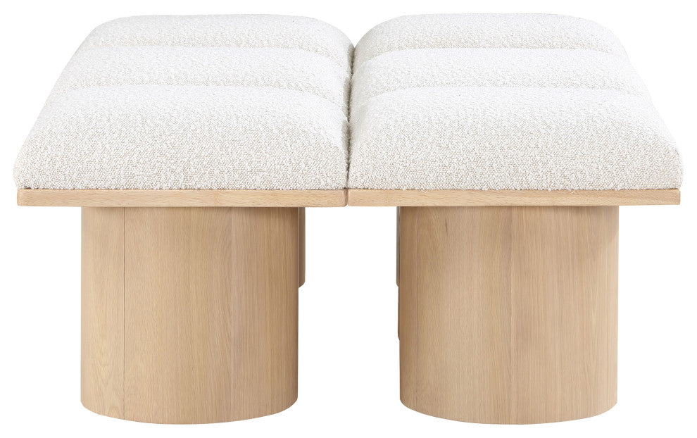 Pavilion Boucle Fabric Upholstered 6-Piece Modular Bench, Cream, Natural Finish