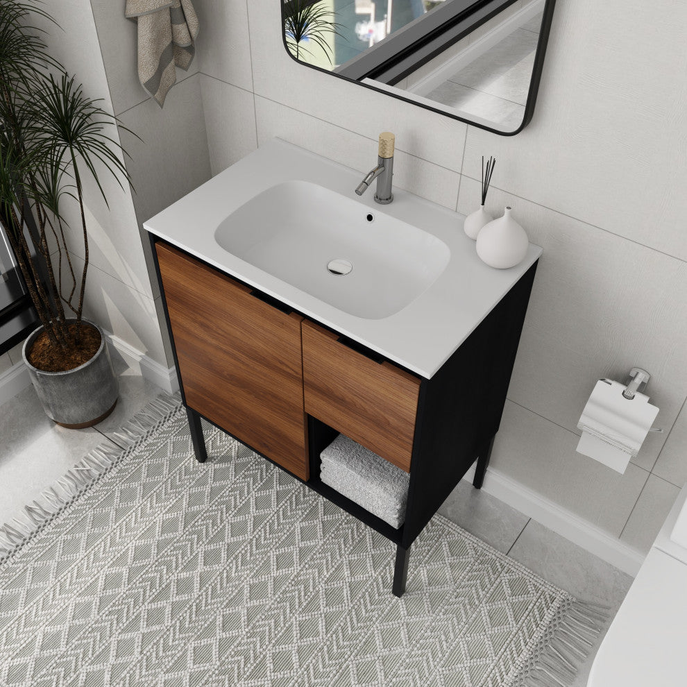 BNK Freestanding Bathroom Vanity Gel Sink, with Soft Close Door, 30x18