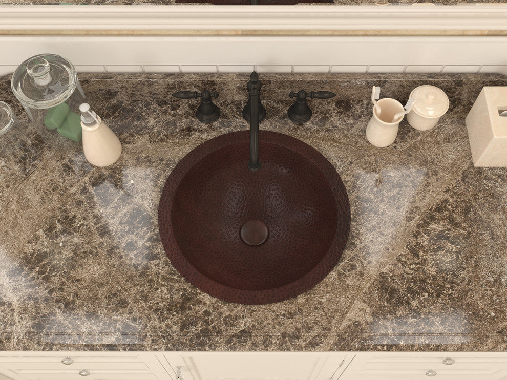 Magnus 16" Drop-in Round Bathroom Sink, Hammered Antique Copper