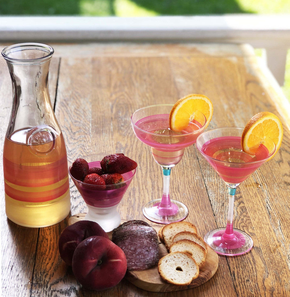 Retro Stripe Pink Cosmopolitan Glasses, Set of 2