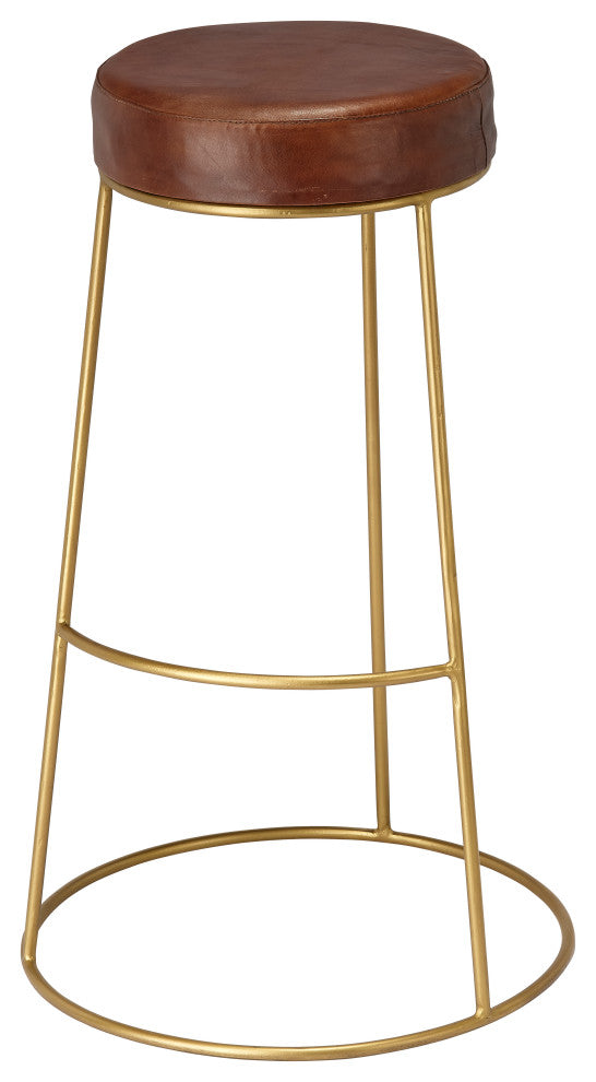 Henry Round Leather Bar Stool, Brown