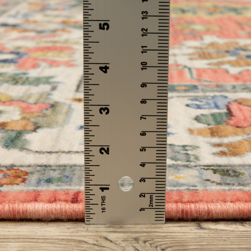 Leoness Vintage Traditional Salmon Pink/ Multi Area Rug, 2' x 6'